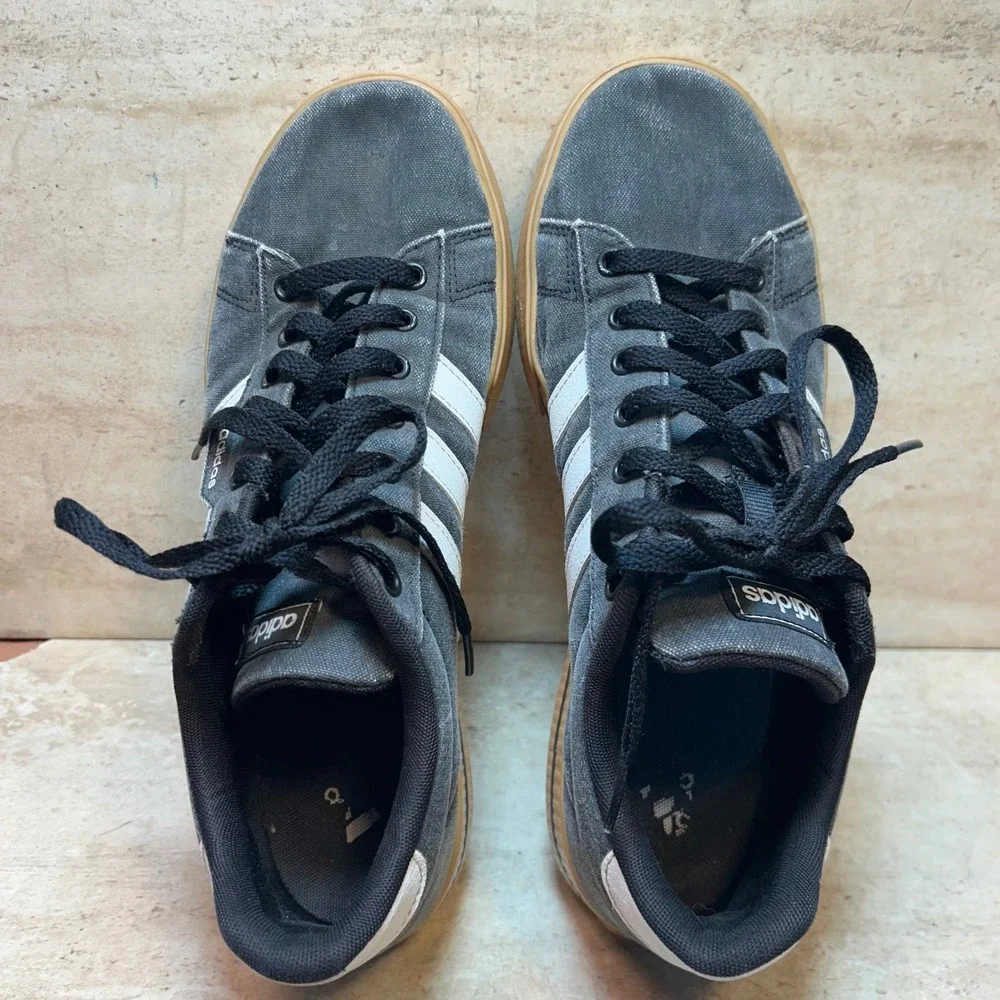 Adidas Daily 3.0 Mens Washed Black Canvas Gum Sole Sneakers HP6032 Size 10.5